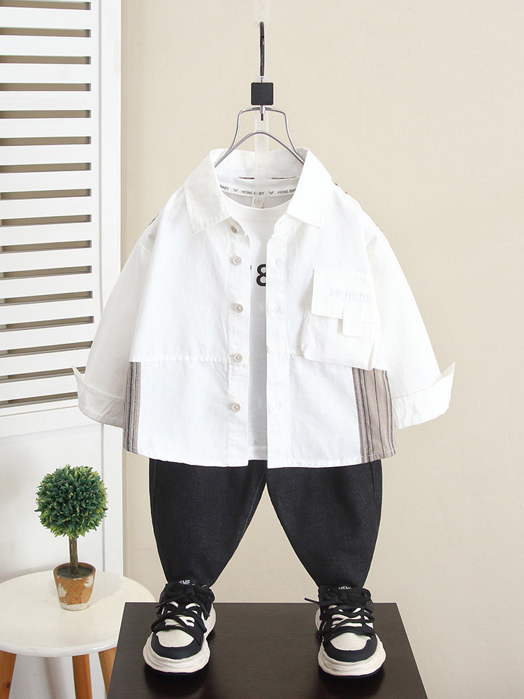 6266 Camisa de manga larga para niños Estilo de primavera y otoño 2024 Camisa de estilo occidental de otoño para niños nuevos Ropa de otoño para bebés