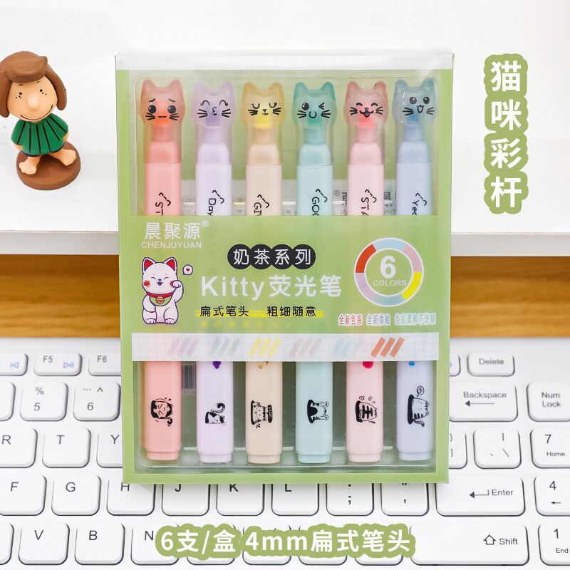 Resaltador creativo, protección ocular, diseño de garra de gato, marca estudiantil