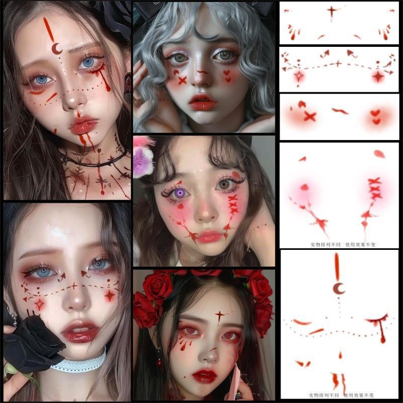 Halloween Tattoo Stickers Face Stickers Waterproof Artificial Bleeding Fake Scar Wound Cosplay Makeup Kidsren