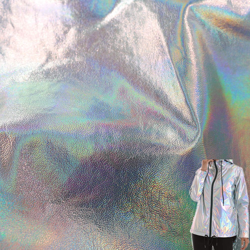 镭射革pu皮料七彩幻彩银色pu料镭射皮革料cosplay演出服面料