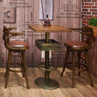 Solid Wood Bar Table and Chair Combination Bar Chair Clear Bar Dining Bar High Stool Cafe Rotating Armrest High Chair