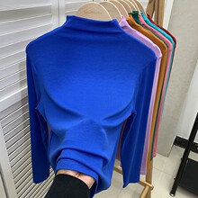 半高领弹力螺纹针织长袖打底衫t恤女修身显瘦黑色洋气内搭上衣潮