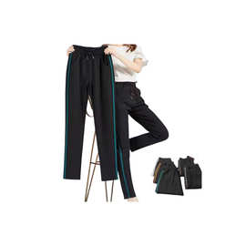 中老年春秋款侧条年运动休闲女裤垂感妈妈裤天丝棉抽绳松紧腰弹力