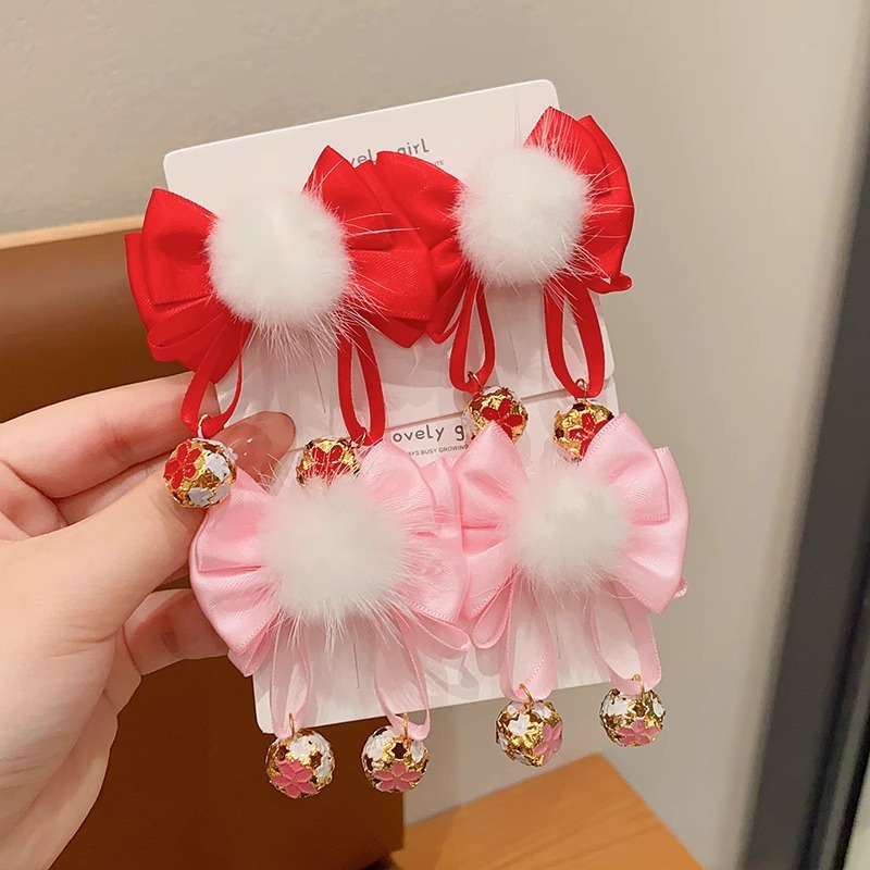 Hanfu headdress children's female antique hair ball bow hairpin little girl Chinese style tassel Bell pendant hairpin