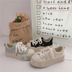 2024春厚底低幫帆布鞋女學生新款韓版透氣小白鞋原宿運動平底板鞋