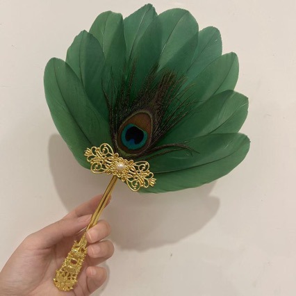 Ancient Style Feather Fan, Hanfu Accessories, Round Fan, Handheld Fan, Stage Performance, Dance Photography, Dressing Gown, Wedding Photo Props