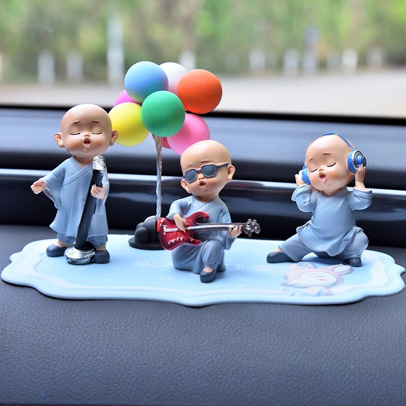 Ornament Creative Music Band Decoration Cute Resin Little Monk For Car Interior_voghion.com
