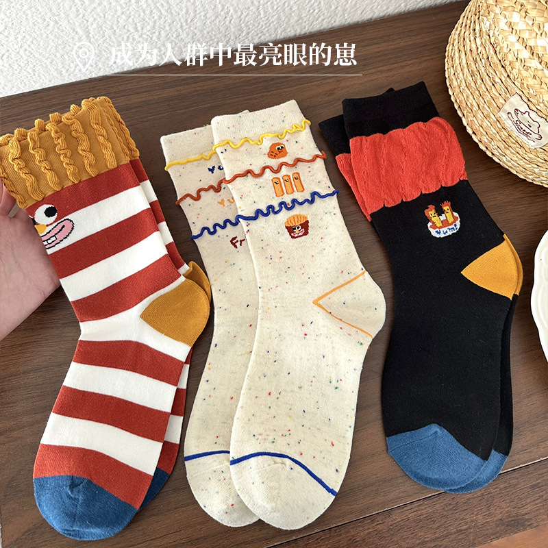 Calcetines de patatas fritas, calcetines de algodón de otoño y invierno con zapatos burkin extraños, calcetines de mujer encantadoras, calcetines de tendencia generales
