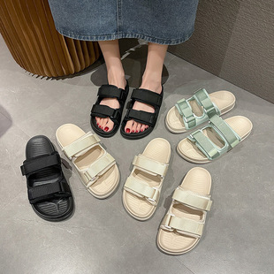 2025 Summer Outer Wear Fashionable Velcro Slippers for Men and Women Soft-Soled Non-Slip Couples Beach Slippers Trbottomy