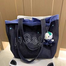 超日系简约文艺刺绣牛仔帆布包包女2026新款学生大容量单肩包A39
