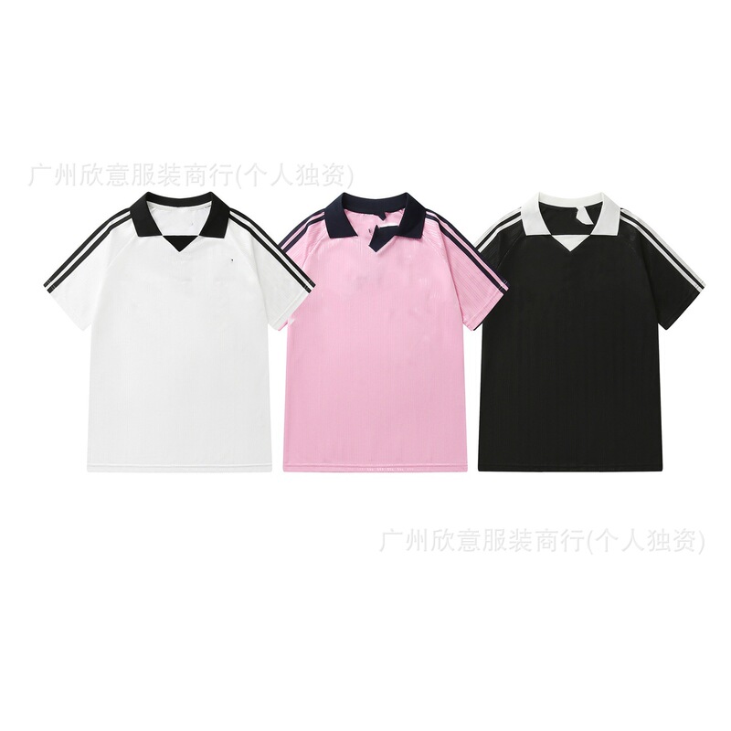 25Ss European and American Trendy Brand New Li Charen Same Style a Family Original Letter Print Men's and Women's Same Style Lapel Jersey T-Shirt