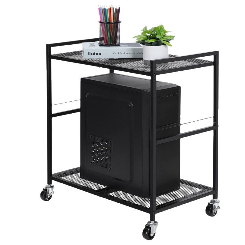Computer Tower Stand Pc Tower Stand Metal Mobile Cpu Stand Bracket with Casters 2 Tier Rolling