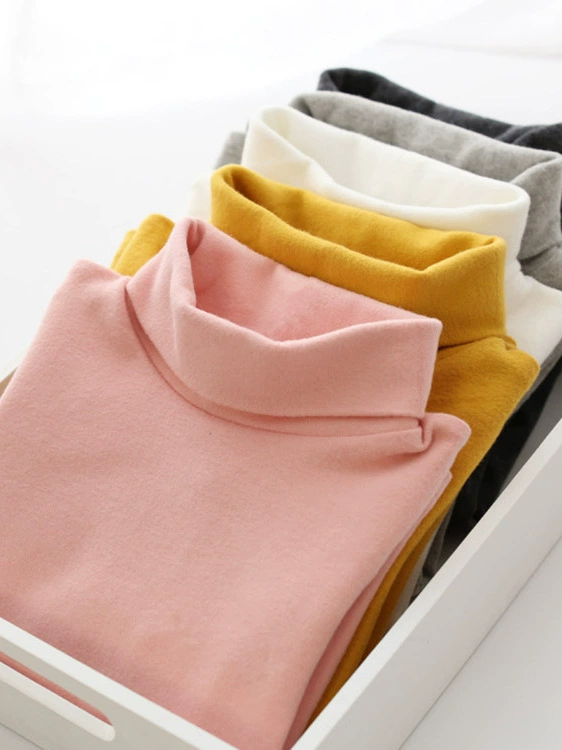 Children's Demi-Season T‑Shirt, Body‑Friendly Cotton, Long Sleeve, High Collar, Korean Style