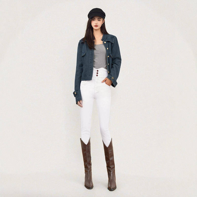 Fleece-Lined Warm White Skinny Jeans for Women, Slim-Fit Pants for Autumn and Winter, Bootcut Pants, Slimming Pants Fleece-Lined Warm White Skinny Jeans for Women, Slim-Fit Pants for Autumn and Winter, Bootcut Pants, Slimming Pants
