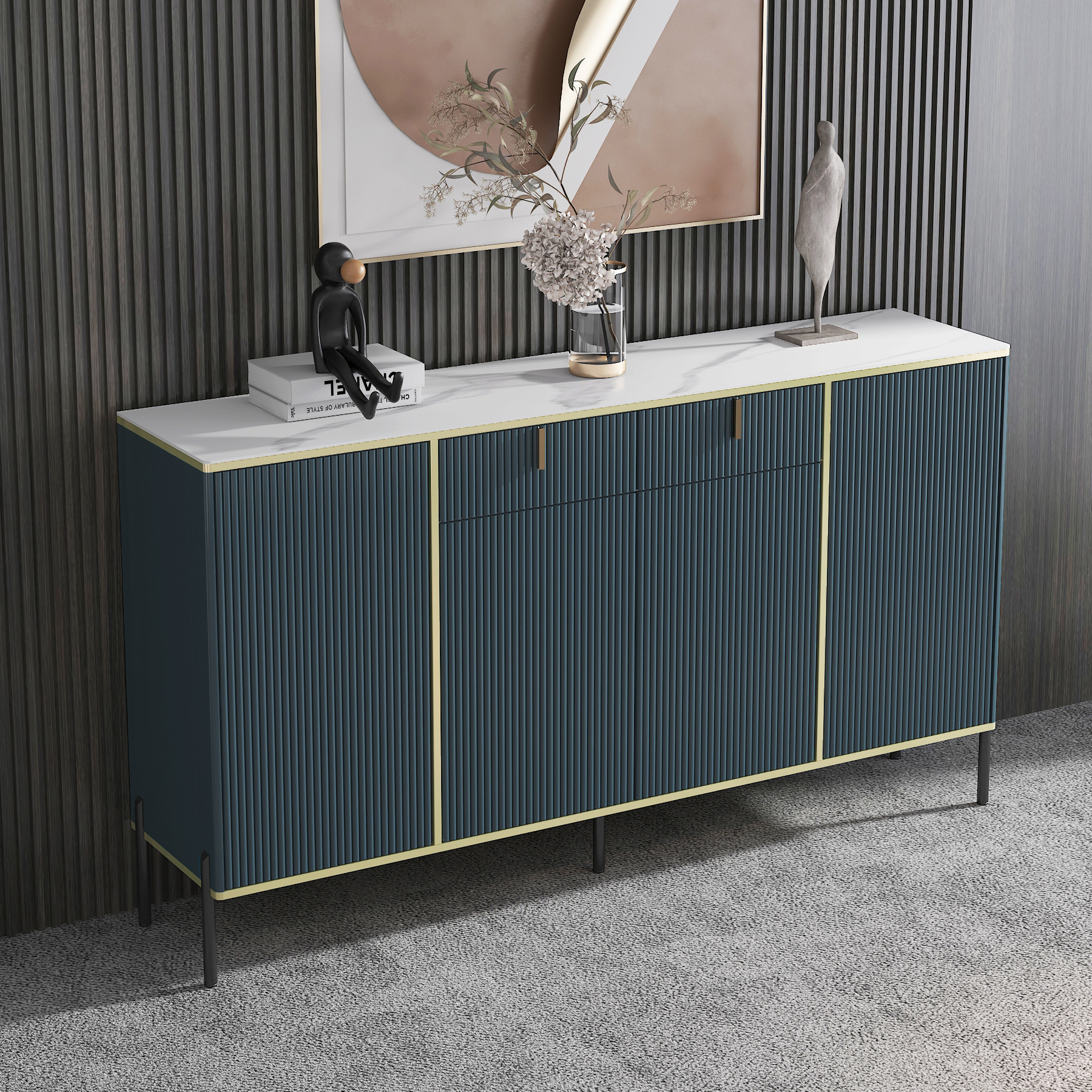 록 플레이트 데스크탑 160 블루 4 도어 160*35*95cm