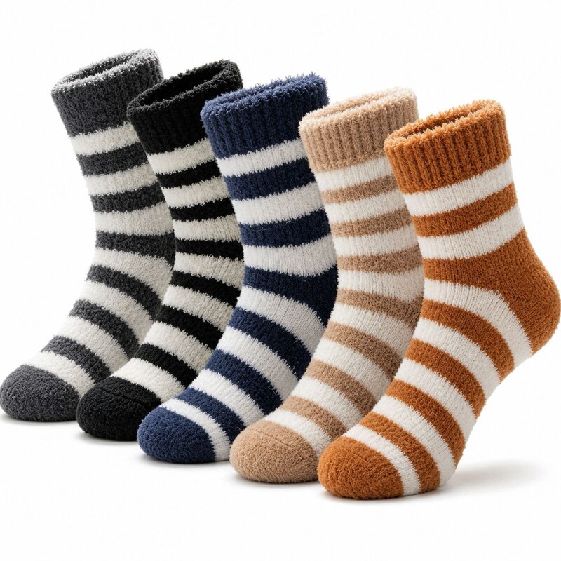 Men's large size striped lint-free coral fleece winter thickened mid-length socks home floor socks warm socks Amazon Men's large size striped lint-free coral fleece winter thickened mid-length socks home floor socks warm socks Amazon