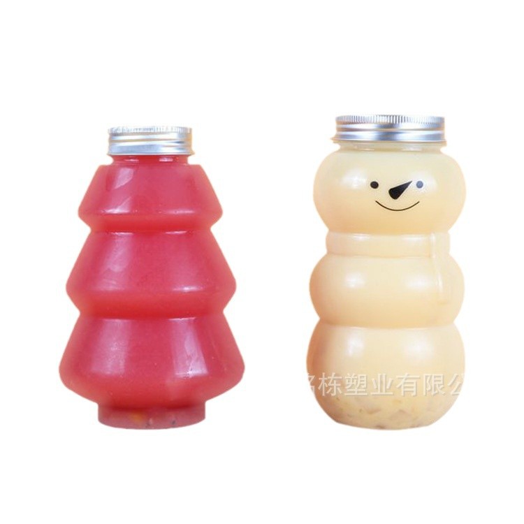 500mlPET botella de plástico árbol de Navidad muñeco de nieve leche botella de té rojo neto bebida botella de leche taza de té muñeco de nieve jugo botella de comida