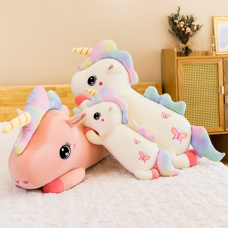 Muñeca de unicornio juguete de peluche de dibujos animados para niñas almohada grande regalo para niños para acompañar el logotipo de procesamiento de muñecas