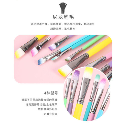 Cross-border Macaron 6-piece set nylon hair oil paint brush watercolor water chalk art painting brush wooden pole paint brush