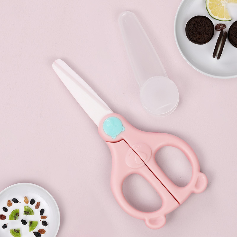 Tijeras de cerámica para bebés en stock tijeras de cerámica para bebés tijeras de alimentos tijeras para bebés caja de almacenamiento portátil cortador de verduras cortador de carne sin