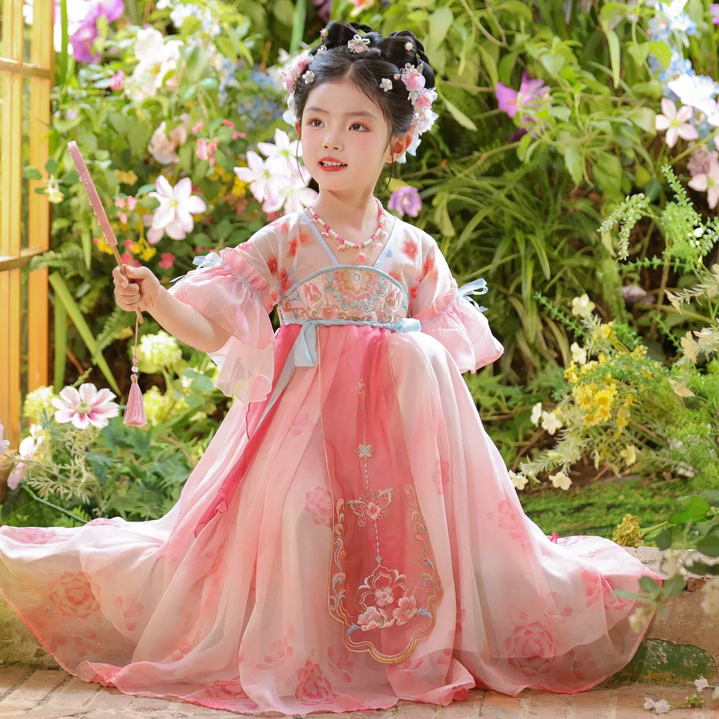 2025年春夏新款汉服女童中国风超仙连衣裙儿童表演服襦裙公主裙