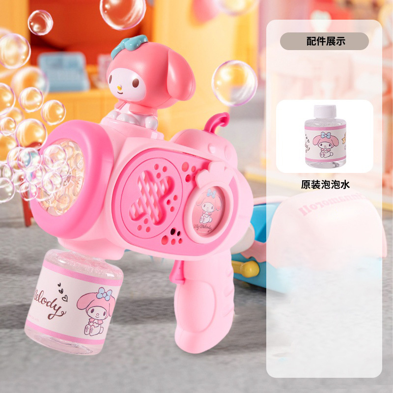 Máquina de burbujas Sanrio nueva máquina de burbujas eléctrica de mano genuina muñeca de red de burbujas pistola de burbujas juguetes al aire libre