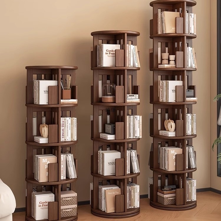 全实木橡胶木旋转书架360度书柜收纳家用客厅儿童落地置物架