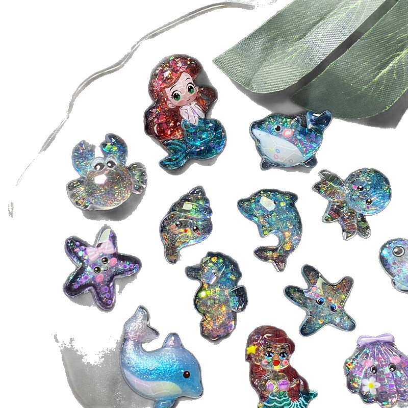海洋系列冰透细闪海星海豚diy树脂配件卡通饰品手工发夹贴片批发|undefined
