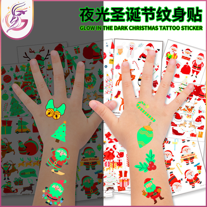 Cross-Border Luminous Printed Tattoo Stickers Waterproof Santa Claus Children's Cartoon Christmas Stickers Luminous Stickers Cross-Border Luminous Printed Tattoo Stickers Waterproof Santa Claus Children's Cartoon Christmas Stickers Luminous Stickers
