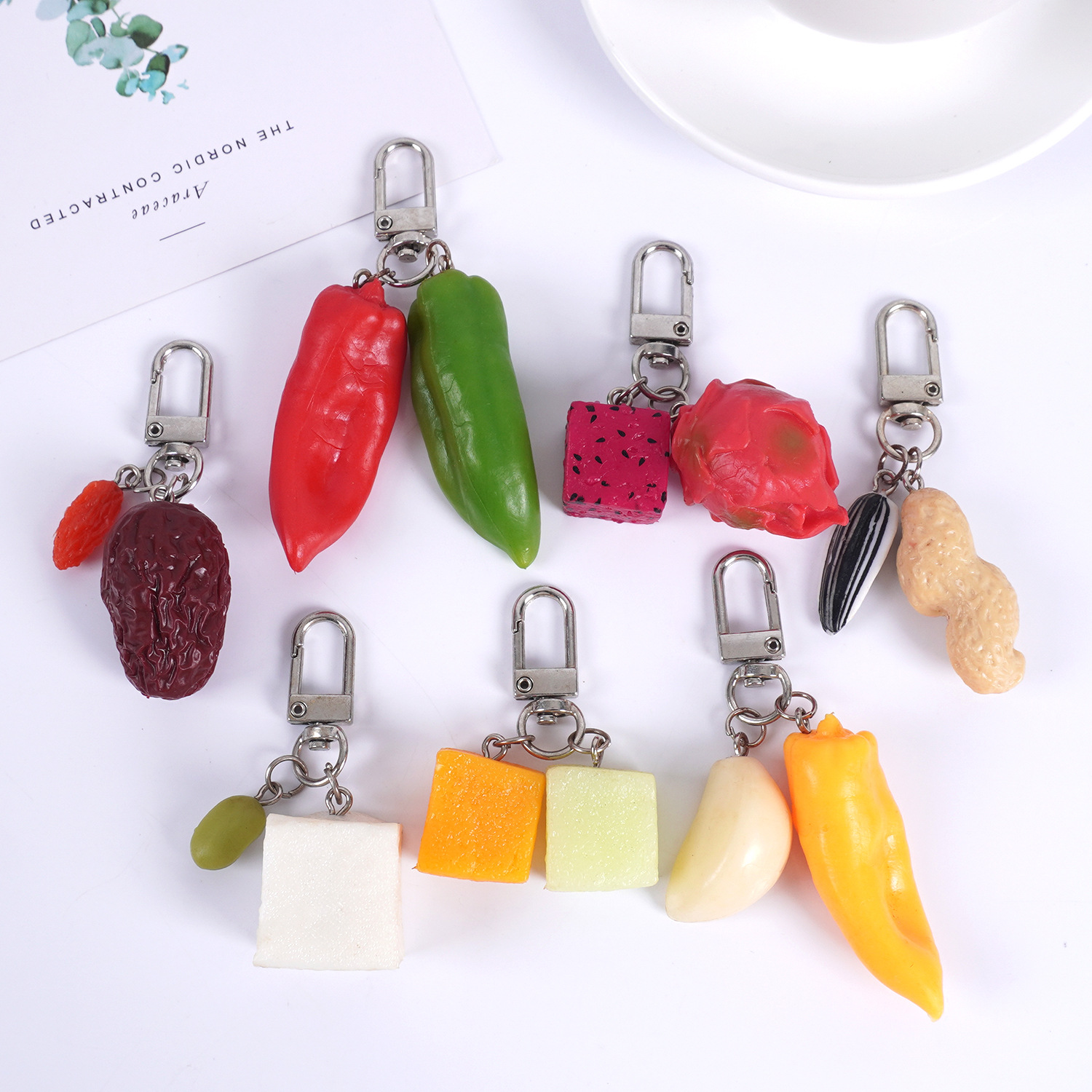 仿真食物辣椒蒜瓣花生红枣小葱钥匙扣小清新玉米火龙果包包挂件