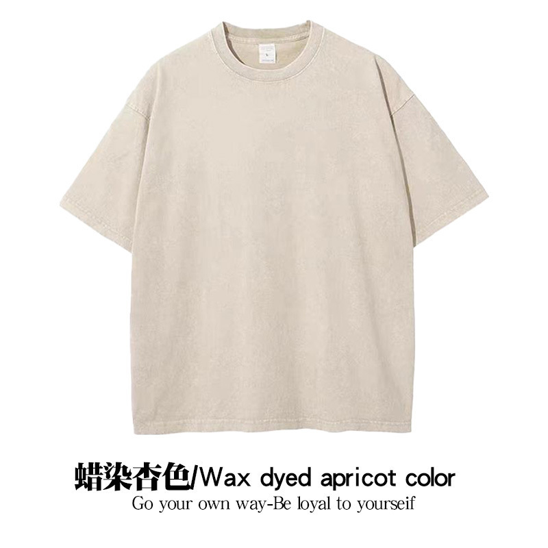 Camiseta de algodón desgastada con lavado de código de belleza transfronterizo de 230g Camiseta retro de manga corta con hombros caídos de gran tamaño para hombre