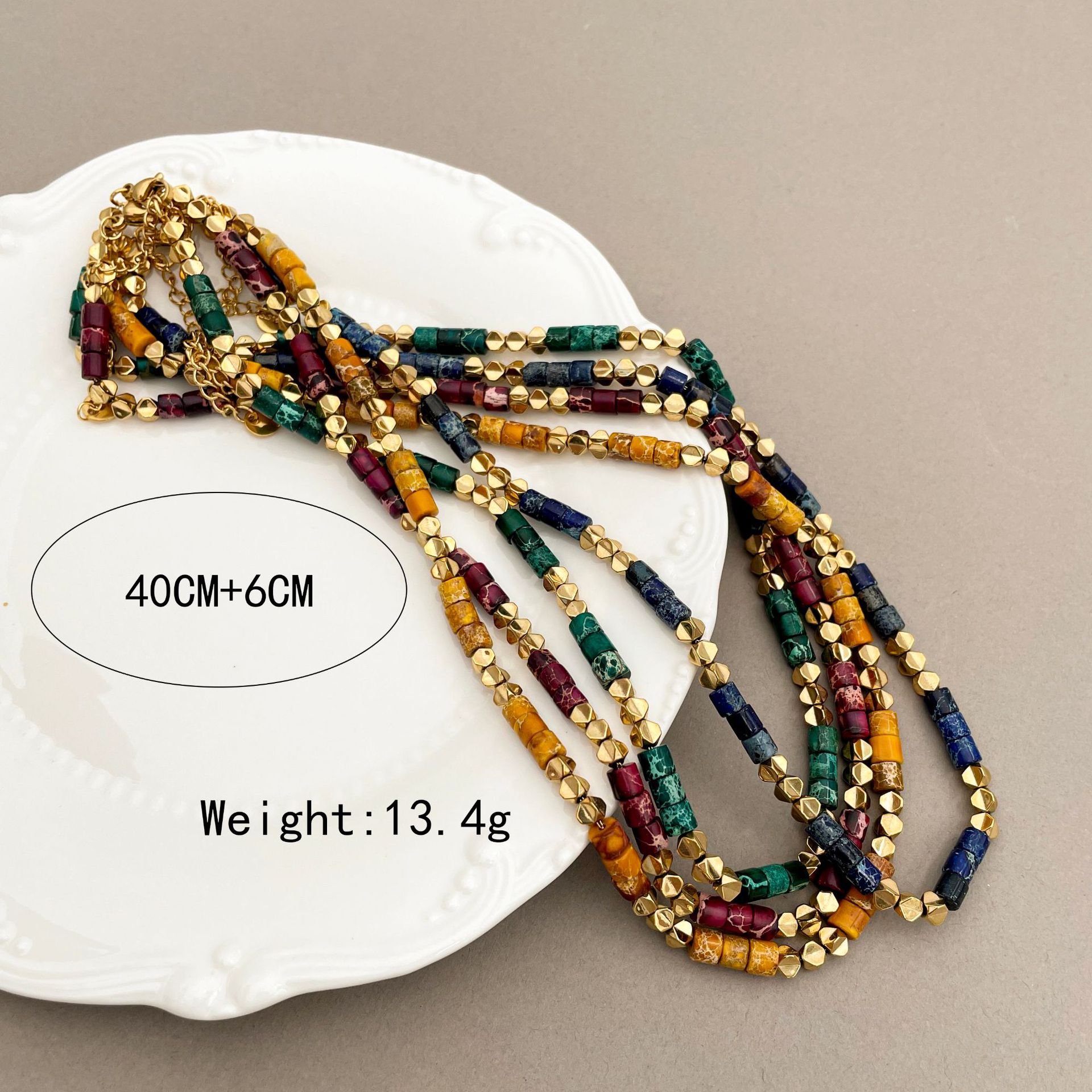 Simple Style Multicolor Stainless Steel Natural Stone Beaded Plating Necklace 1 Piece display picture 3