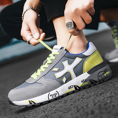 歐洲站潮牌夏季新款皮面跑步鞋復古拼色阿甘米字鞋透氣運動休閒鞋