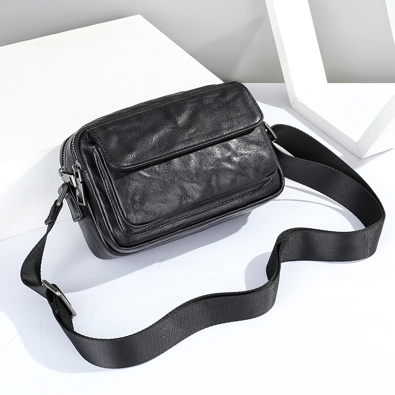 Borsa a tracolla da uomo in pelle bovina pieno fiore con texture graffiata a mano, leggera, lussuosa, casual, in vera pelle._voghion.com