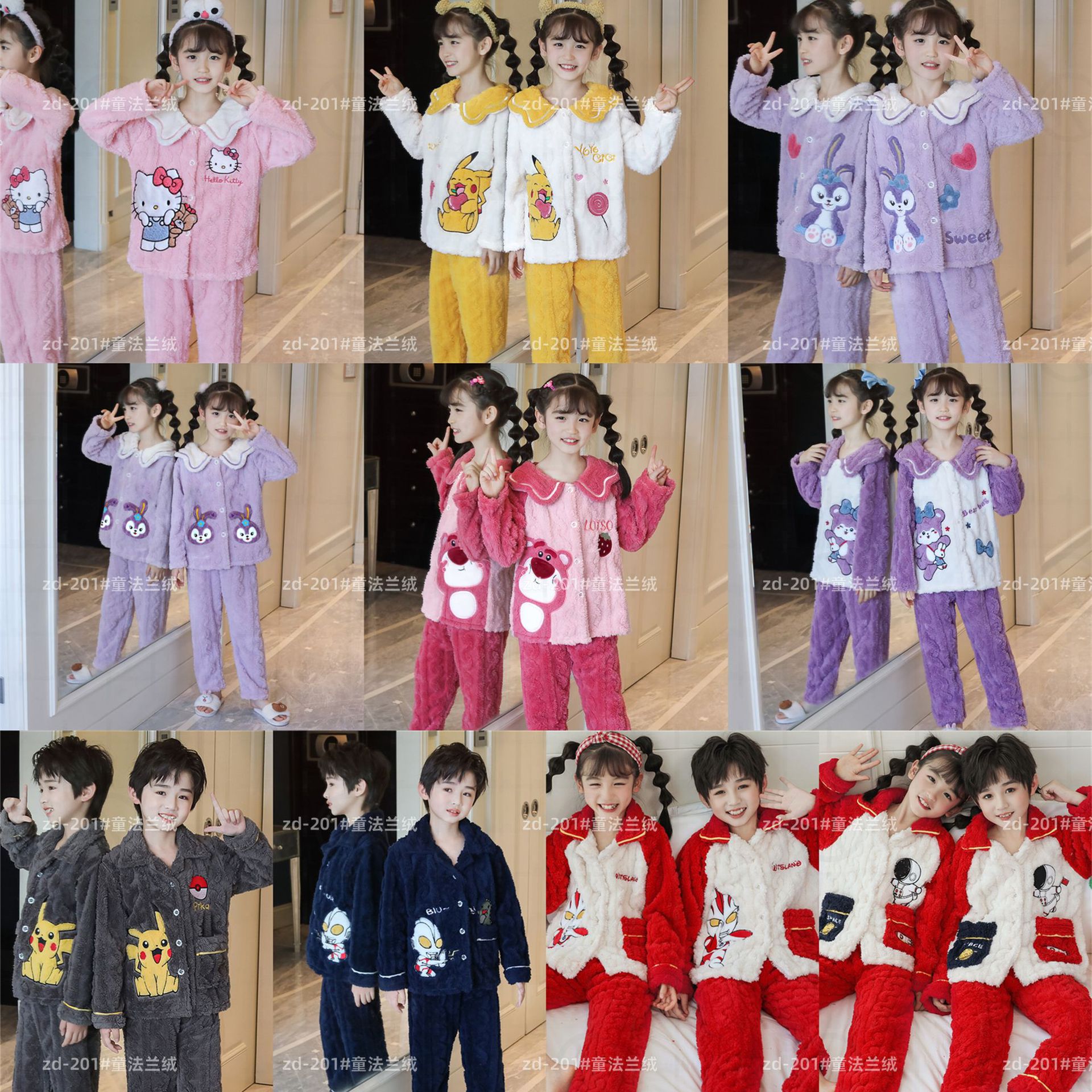 Pijamas para niños niñas de invierno y otoño de franela caliente y grueso de terciopelo de dibujos animados para niños coral terciopelo de coral ropa para el hogar