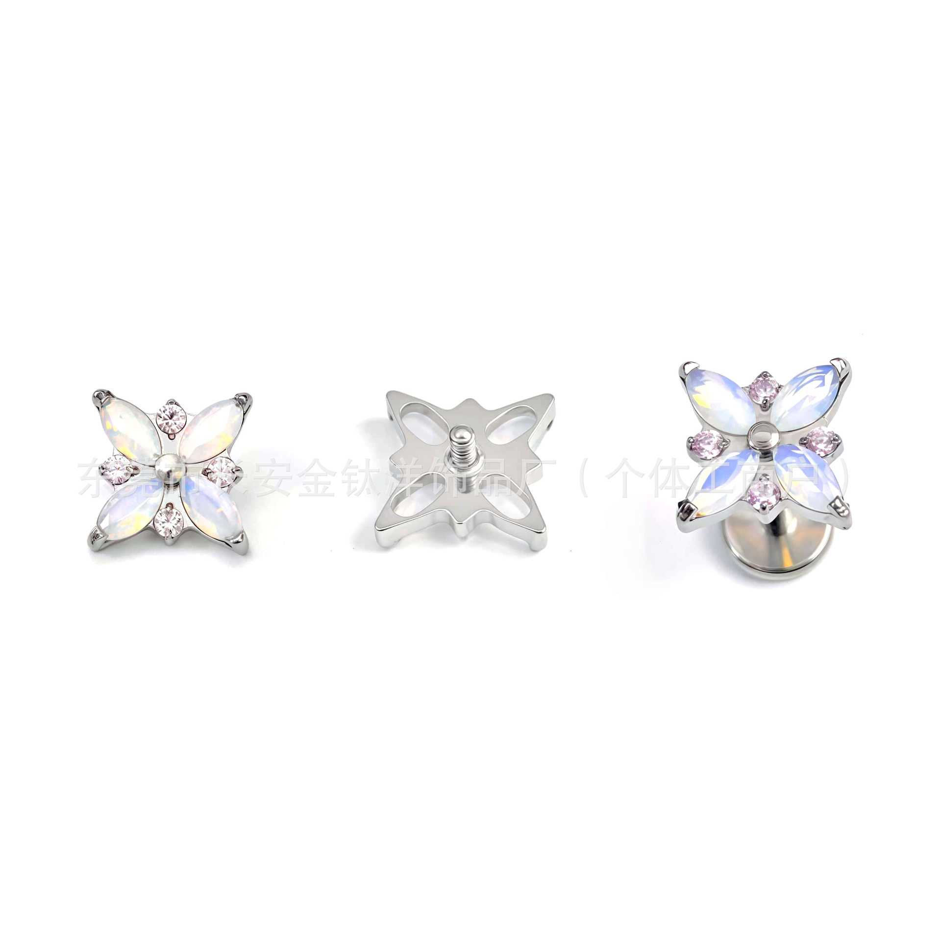 F136 Titanium Opal Cross Flower Inlaid Zircon Earrings Nose Nail Ear Bone Nail G23 Titanium Alloy Body Piercing Jewelry detail image 7