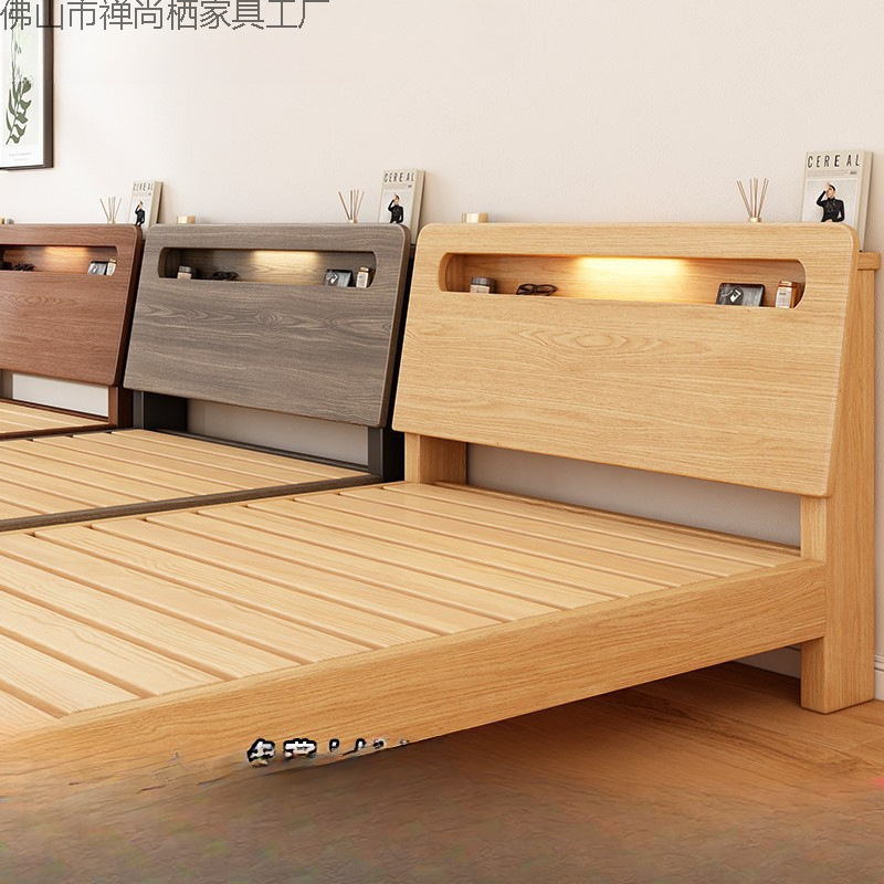 Solid Wood Bed Simple Modern Double Bed Frame 1.5m Economical Factory Direct Sale 1.2 Single Bed Rental Home Use
