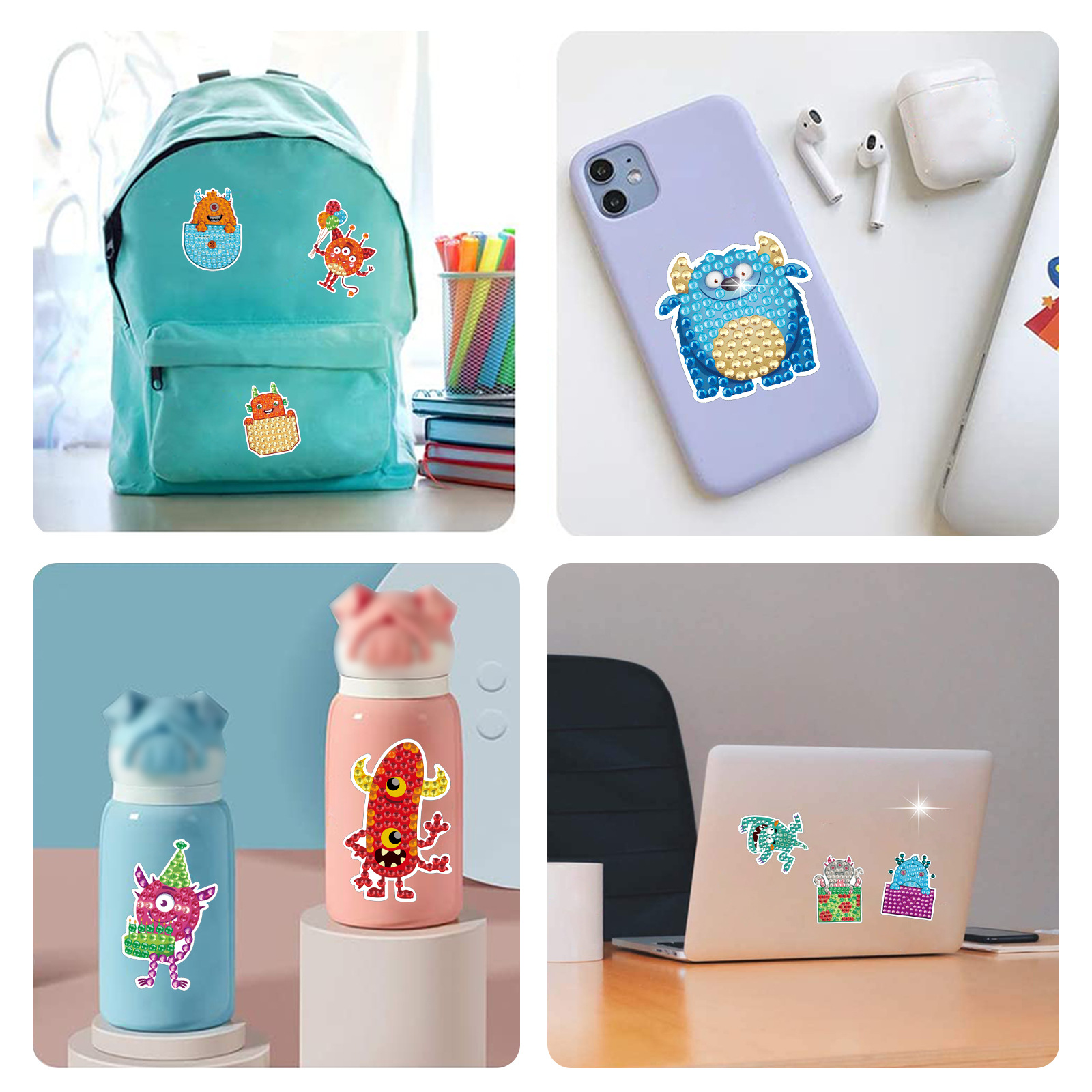 Pequeños monstruos de dibujos animados más vendidos dibujos de diamantes hechos a mano diy aleatoriamente pegatinas de mampostería pegatinas de pared pegatinas de juguetes pegatinas llenas de diamantes
