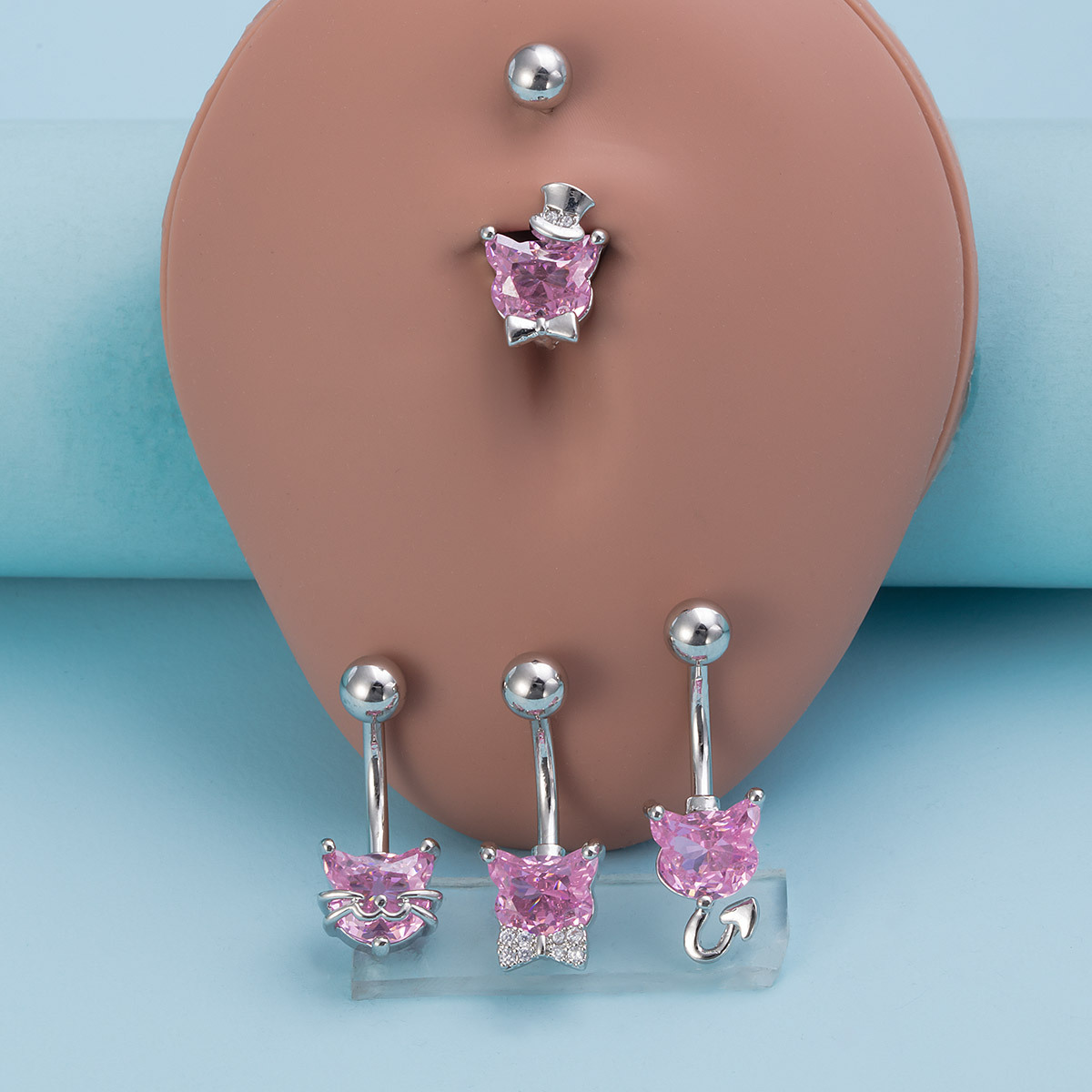 Navel Rings Belly Button Ring Stainless Steel Zircon Cat Devil_voghion.com