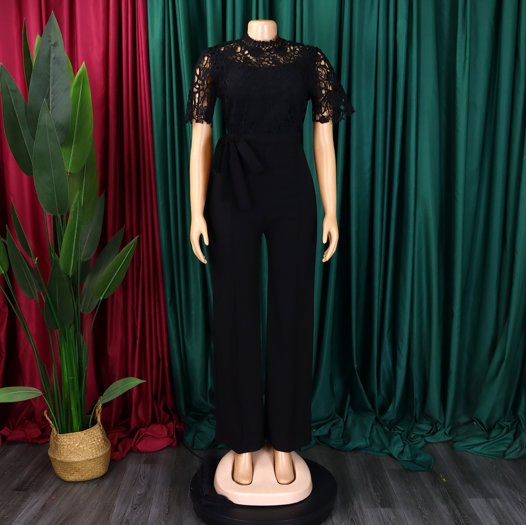 546g Weight Short Sleeve Sleeve Length Polyester Fabric Type High Waist Waist Line Jumpsuits Pants Type Daily Occasion Loose Fit Type Solid Color Pattern Summer Season Women's Gender Lace Design Casual Style Women's Daily Casual Solid Color Lace Jumpsuits 9