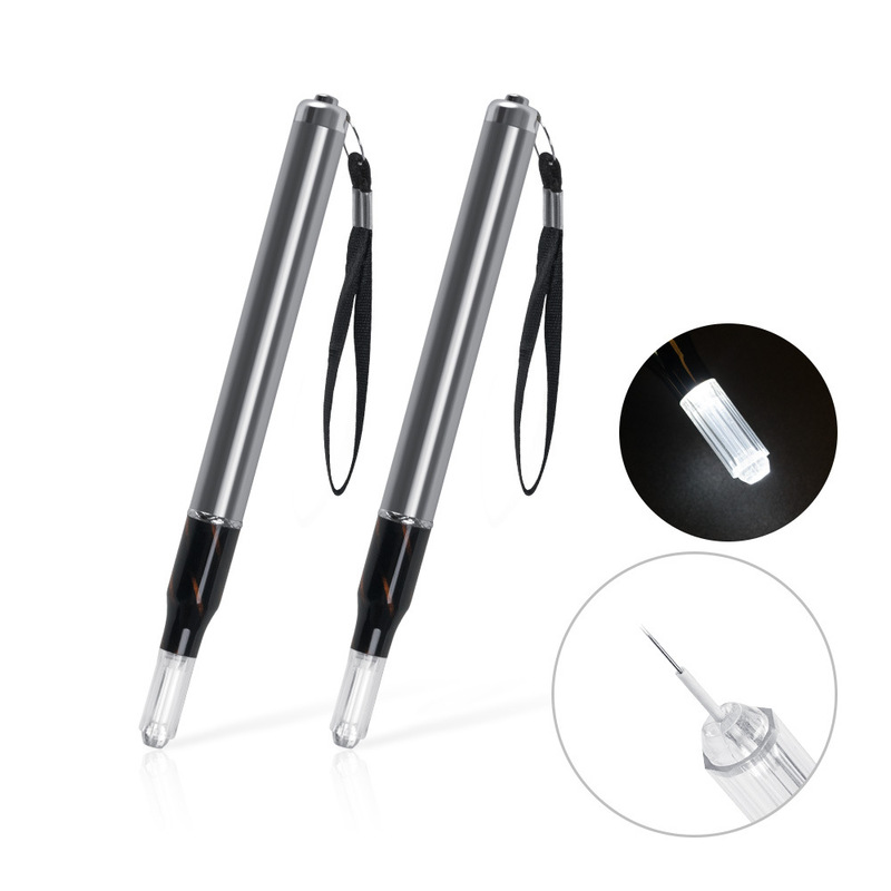 Cross-Border Silver Lanyard Patterned Embroidery Pen with Light, Self-Luminous Wholesale Eyebrow/Eyeliner Pen, Direct Sales from the Source