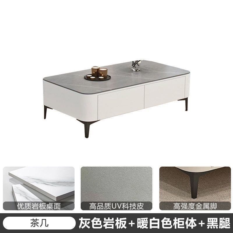 테크니컬 가죽 화이트 캐비닛 + 그레이 슬레이트 [완전 조립] + 블랙 다리