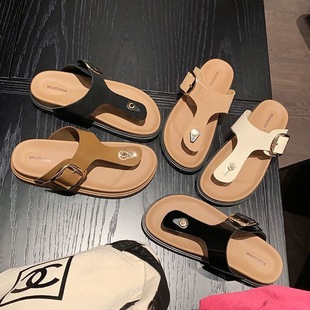 2025 New Style Flip-on Sandals with Adjustable Square Buckle Flat Casual Flip-on Women's Outer Wear Flip-on Sandals