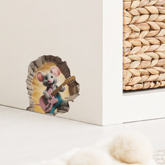 外貿卡通彈吉他的小老鼠兒童臥室老鼠洞家居裝飾牆貼貼紙自粘批發