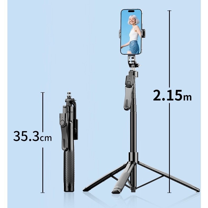 K29 Telefoon Bluetooth Afstandsbediening Statief Selfie Stick Vierassige Handheld Stabilisator Live Streaming Vloerstatief 2,15 m_voghion.com