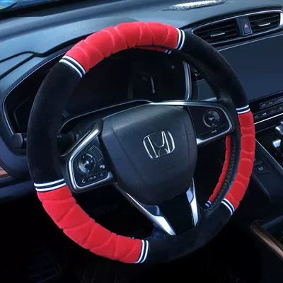 Set Unisex Warm and Non-Slip, Steering wheel cover - 3d-embossed-six-pieces-black-and-red-38cm-steering-wheel-cover