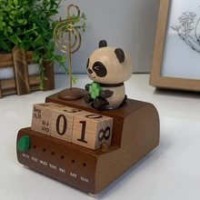 新款熊猫台历木制音乐盒学生办公室创意桌面摆件木质八音盒音乐铃