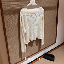 深圳南油2025秋冬新款简约慵懒风镂空纯色休闲上衣针织衫