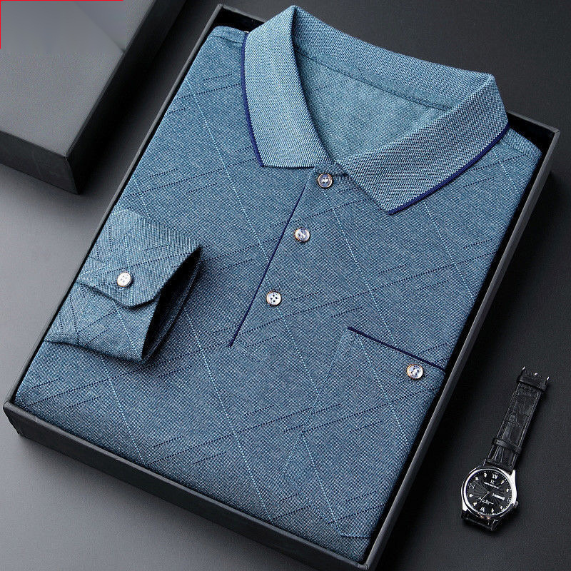 Dad's long-sleeved T-shirt mercerized cotton middle-aged and elderly grandpa spring and autumn middle-aged men's base shirt spring and summer thin top