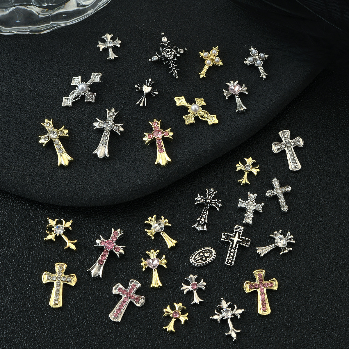 Crow Heart Nail Art Accessories Alloy Cross Cross-Border New Product Retro Punk Style Diamond DIY Wearable Nail Diamond